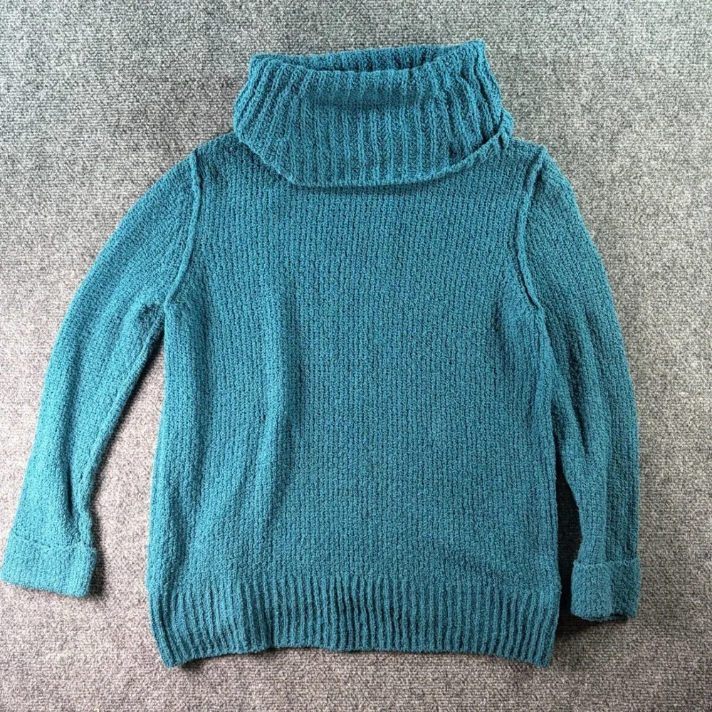 Caslon Cowl Neck Sweater Womens Petite XS Teal Blue Textured Knit Cotton Blend